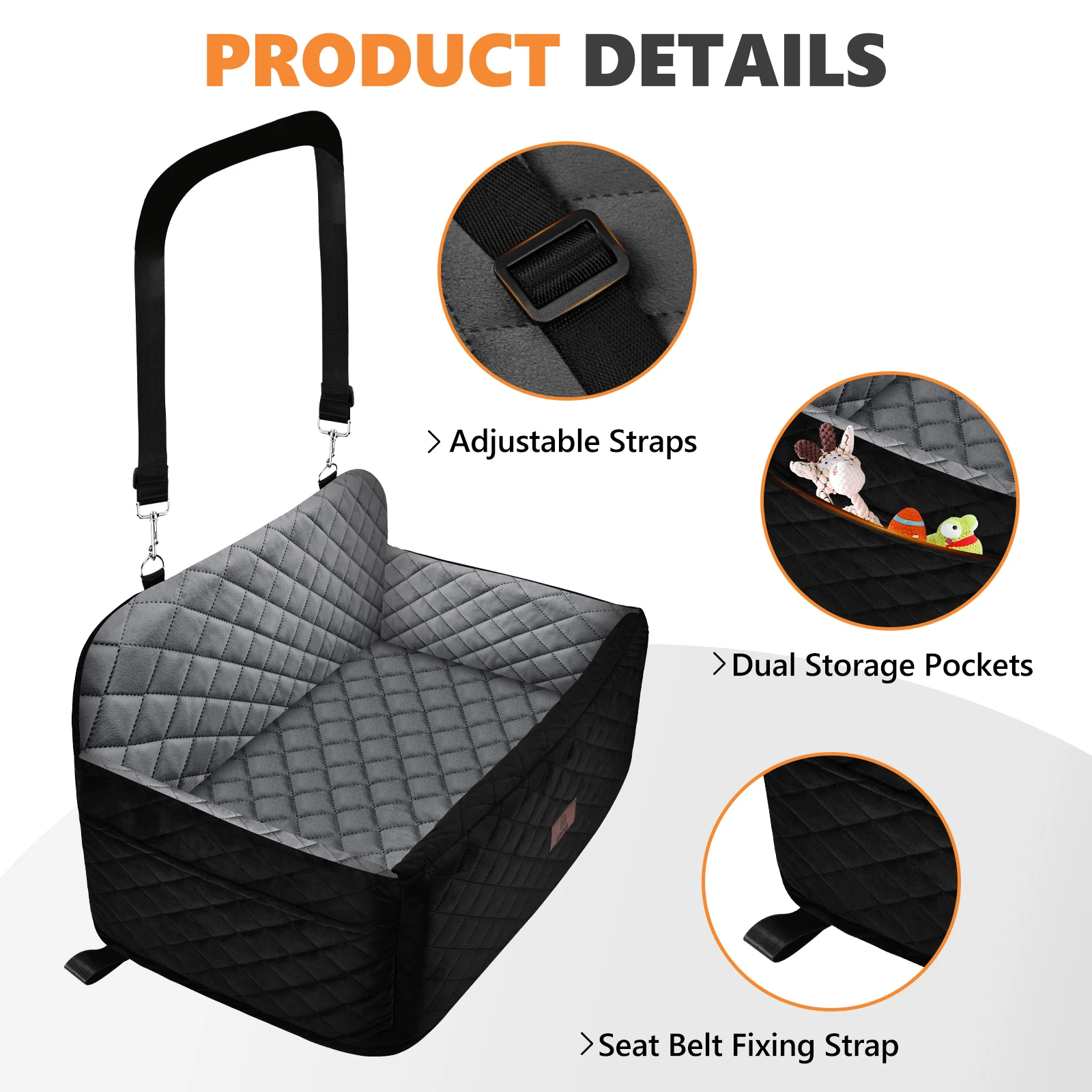 Post Modern Sponge Filled Dog Car Seat, Thick Comfort Safe Removable Washable Pet Travel Bed for Small Medium Dogs