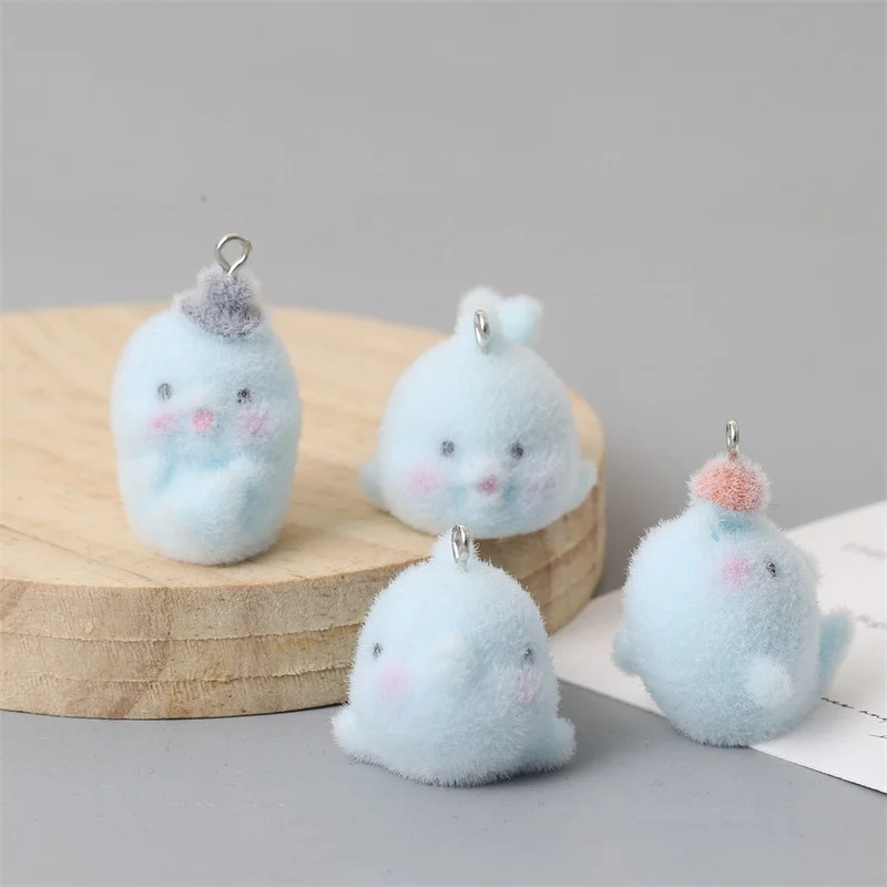 Winter style 30pcs/lot color flocking effect animals cartoon Dolphin shape resin dolls beads diy jewelry garment hair accessory