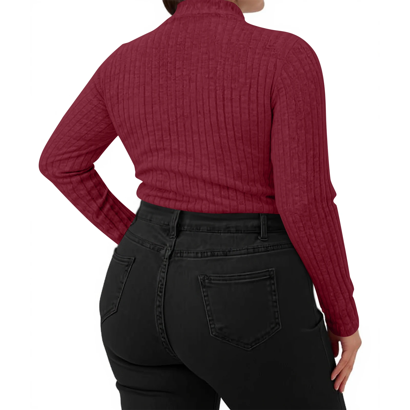 Plus Size Women's Solid Color knitted Sweater Autumn and Winter Long Sleeved Semi High Neck Knitted Pullover Top Casual Knitwear