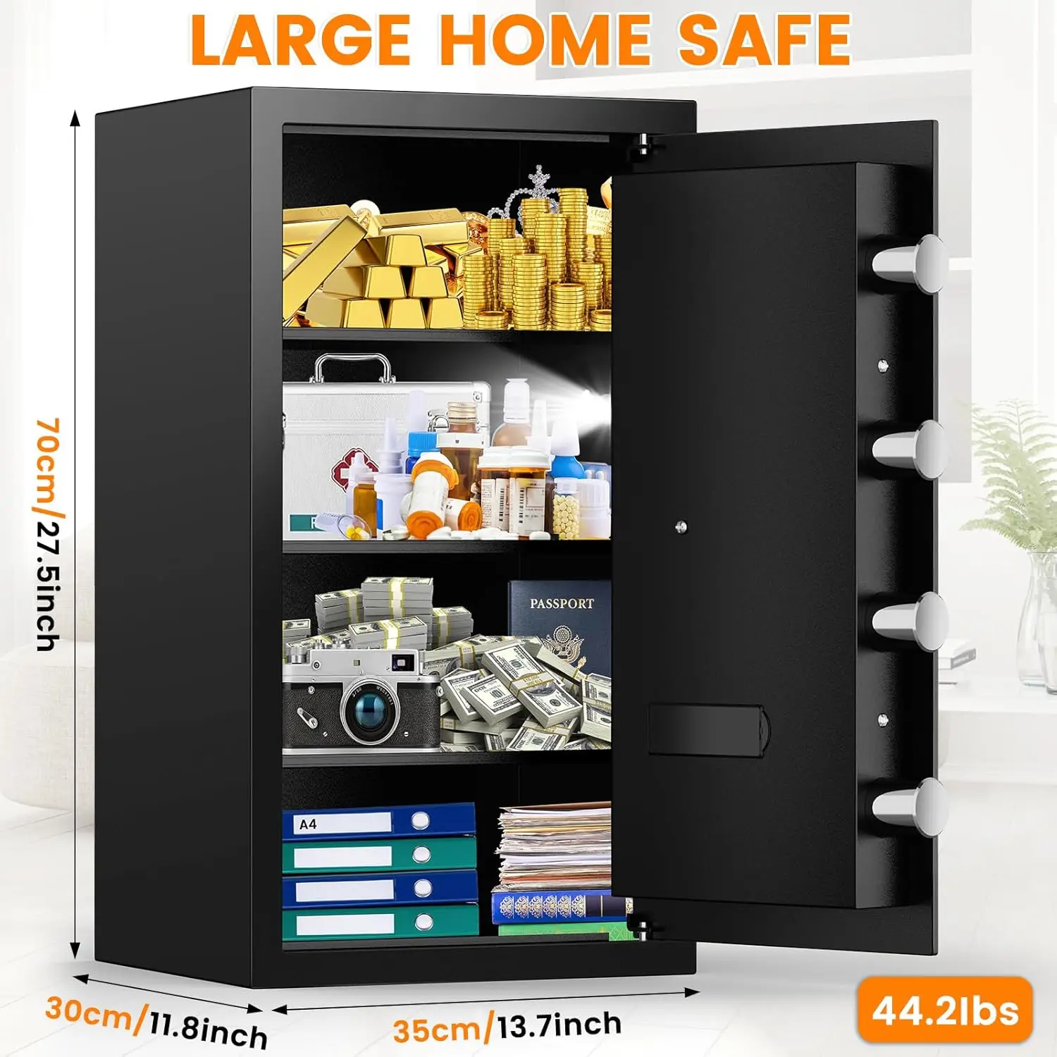 7.0 Cuft Large Fireproof Safe Box, Home Safes Water and Fireproof, Security Box with Digital Keypad, 3 Removable Shelves, Smart