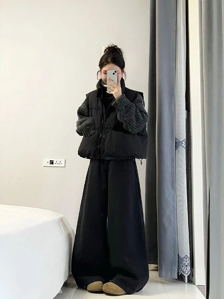 

Sli плюс размер Зимний модный комплект Высокий свитер Overlap Хлопок Jaet Широкие брюки Футболка Ансамбль Корейский Sle