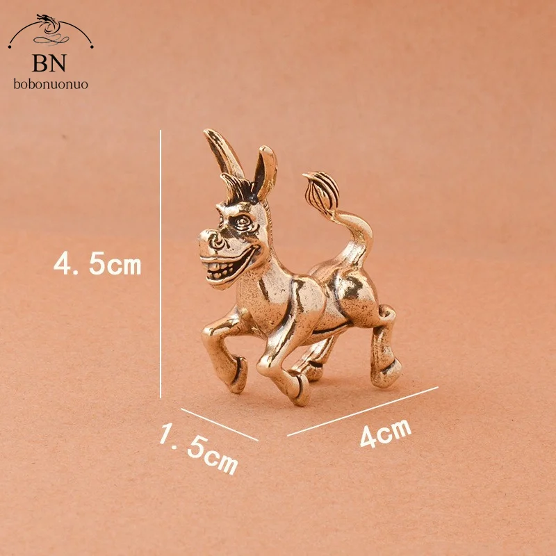 Solid Brass Donkey Small Ornament Antique Copper Animal Equus Asinus Miniature Figurines Home Desktop Decoration Accessories