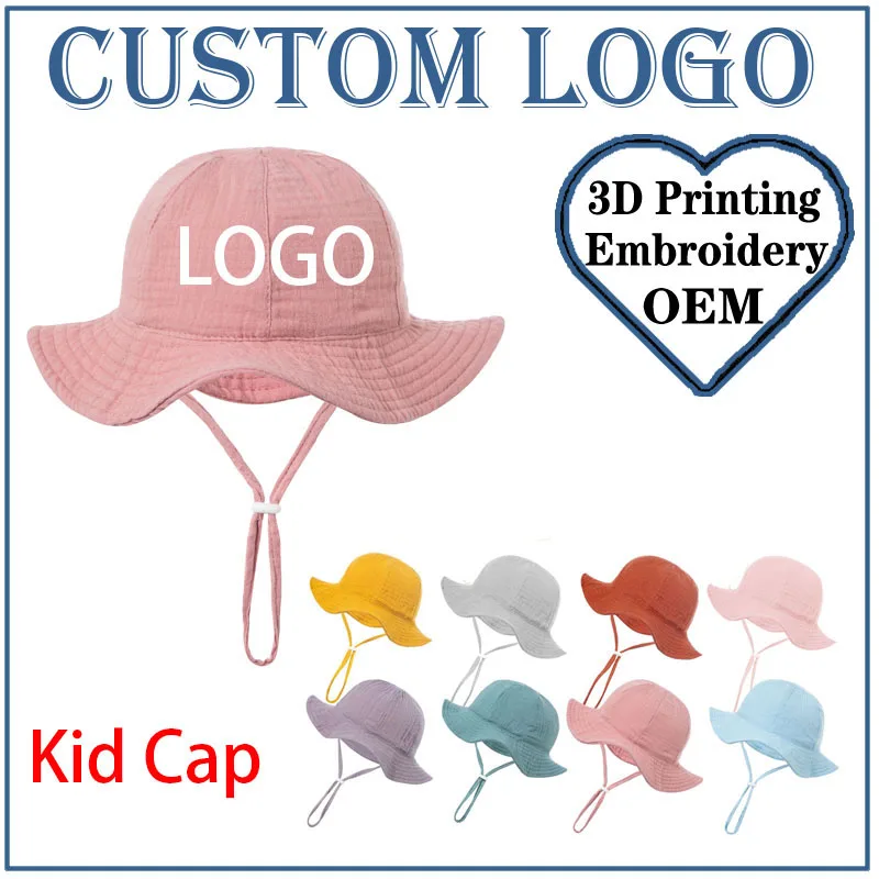 Sombreros de cubo de algodón para bebé de 3 a 12 meses, protector solar para exteriores, sombrero de pescador para niños, logotipo personalizado con bonito sombrero estampado