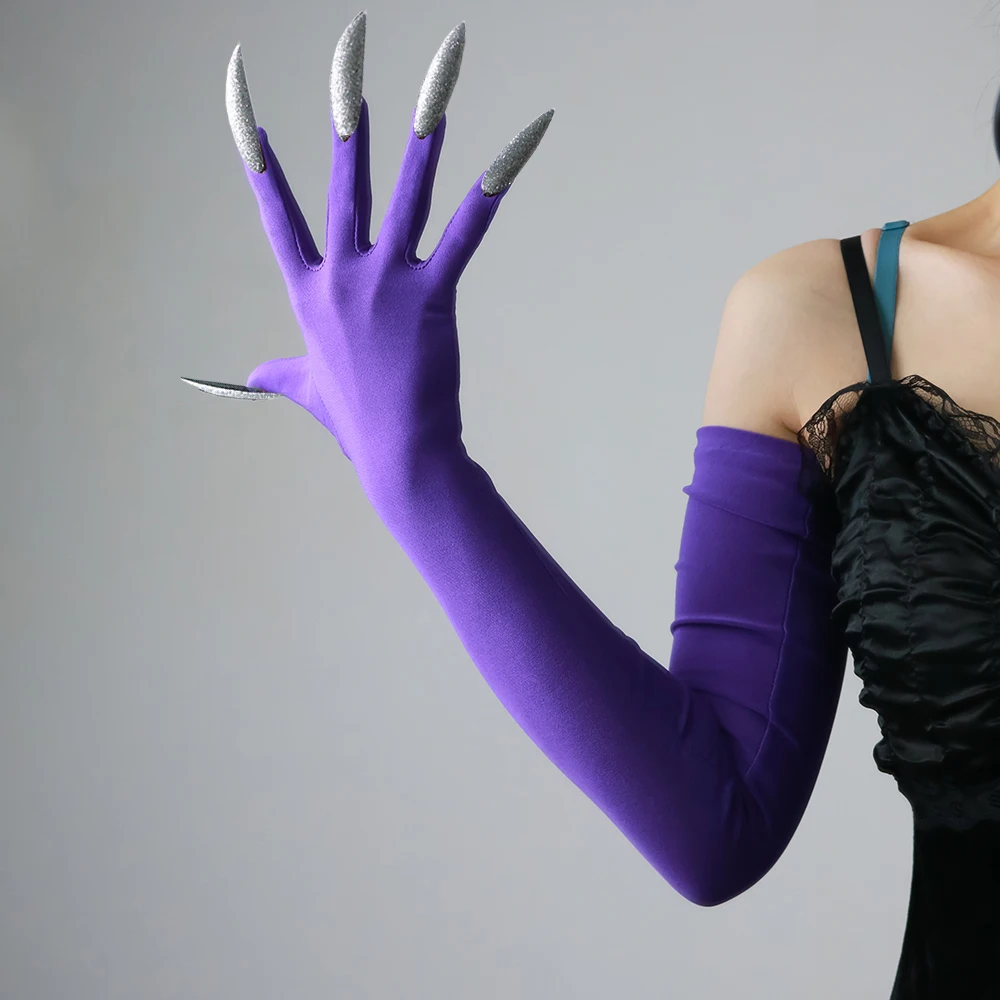 60cm Nagelhandschuhe Lange Geisterkrallen Rot-Weiß Dämon Halloween Party Cosplay Kleidungszubehör Requisiten Hexe Gothic Elastisch Dehnbar – Detail 13