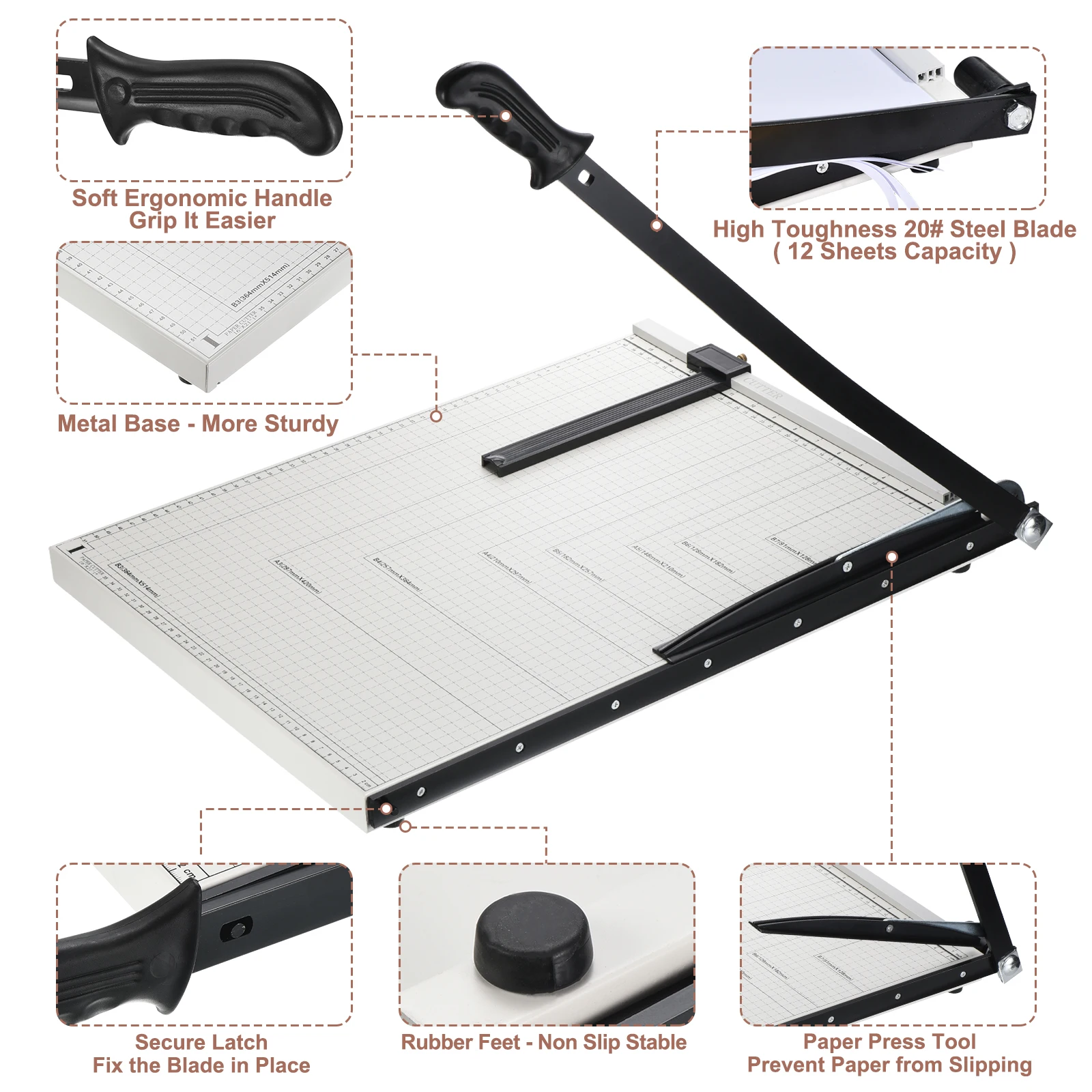 Paper Cutter B3/A3/B4/A4 Stack Paper Trimmer for Cardstock Guard Rail Paper Press Tool Adjustable Guide Metal Base Paper Slicer