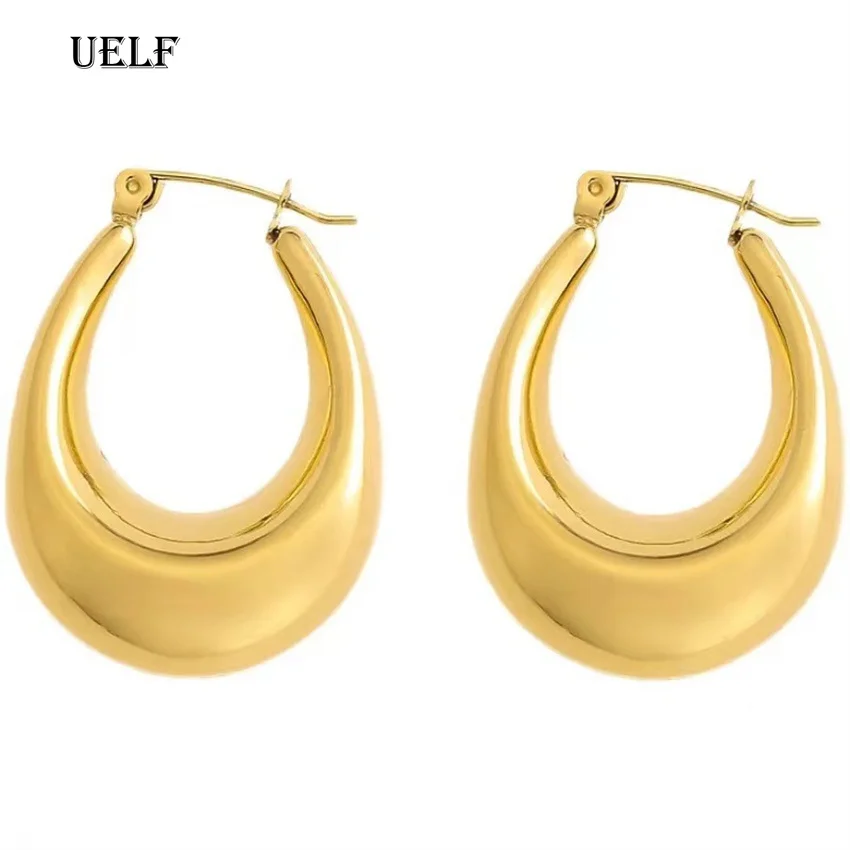 UELF Minimalist Stainless Steel Hoop Earrrings for Women Gold Color Metal Circle Earrings Vintage Girls Party Jewelry Gifts