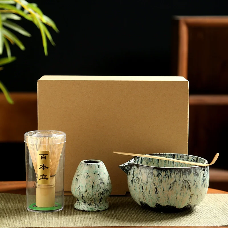 

4PCS Japanese Matcha Tea Set Safe Bamboo Whisk Teaspoon Tea Sets Matcha Bowl Matcha Whisk Holder foTable Tea Ceremony Party Gift