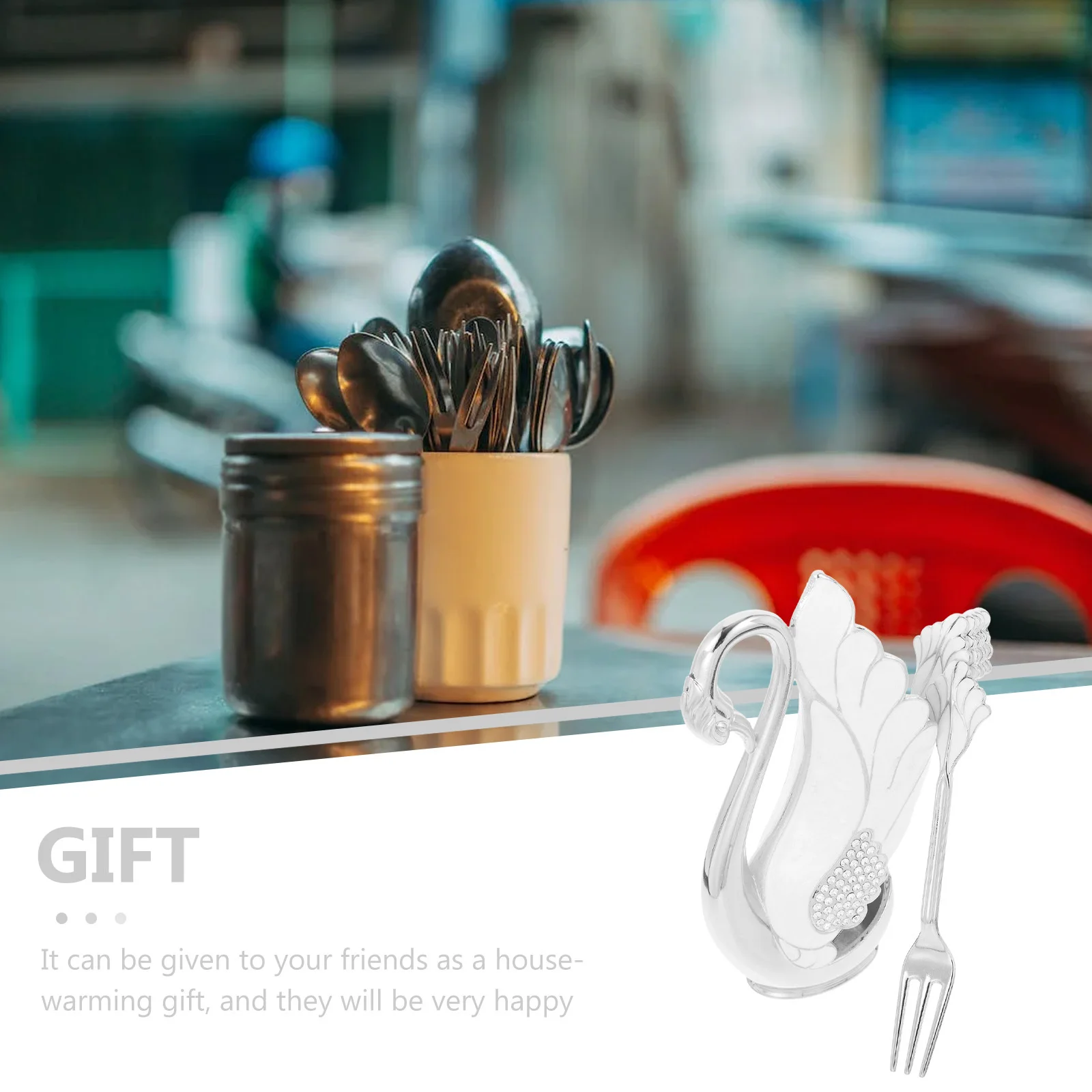 

1Set Swan Fork Holder Metal Dessert Fork Exquisite Design Smooth Surface Easy Clean Unique Gift Kitchen Supplies