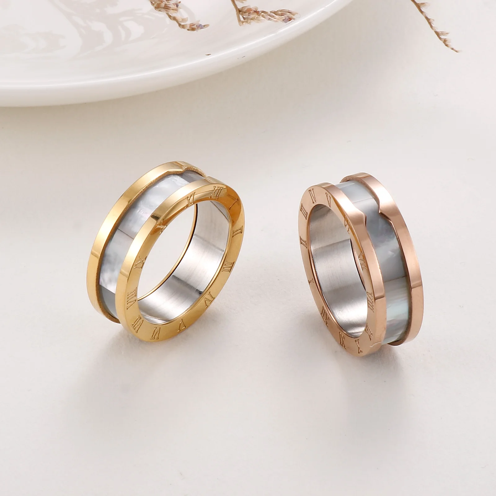 KALEN NEW Roman Numerals Rings Charm Finger Fashion Shell Stainless Steel Rings For Women Wedding Jewelry Gift