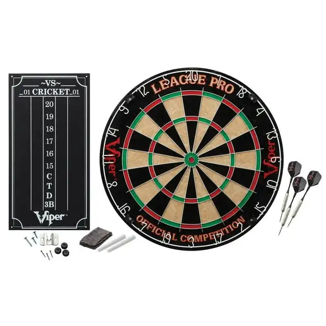 

Viper League Pro Sisal Fiber Bristle Dartboard with Staple-Free Bullseye and Cricket Scoreboard Kit