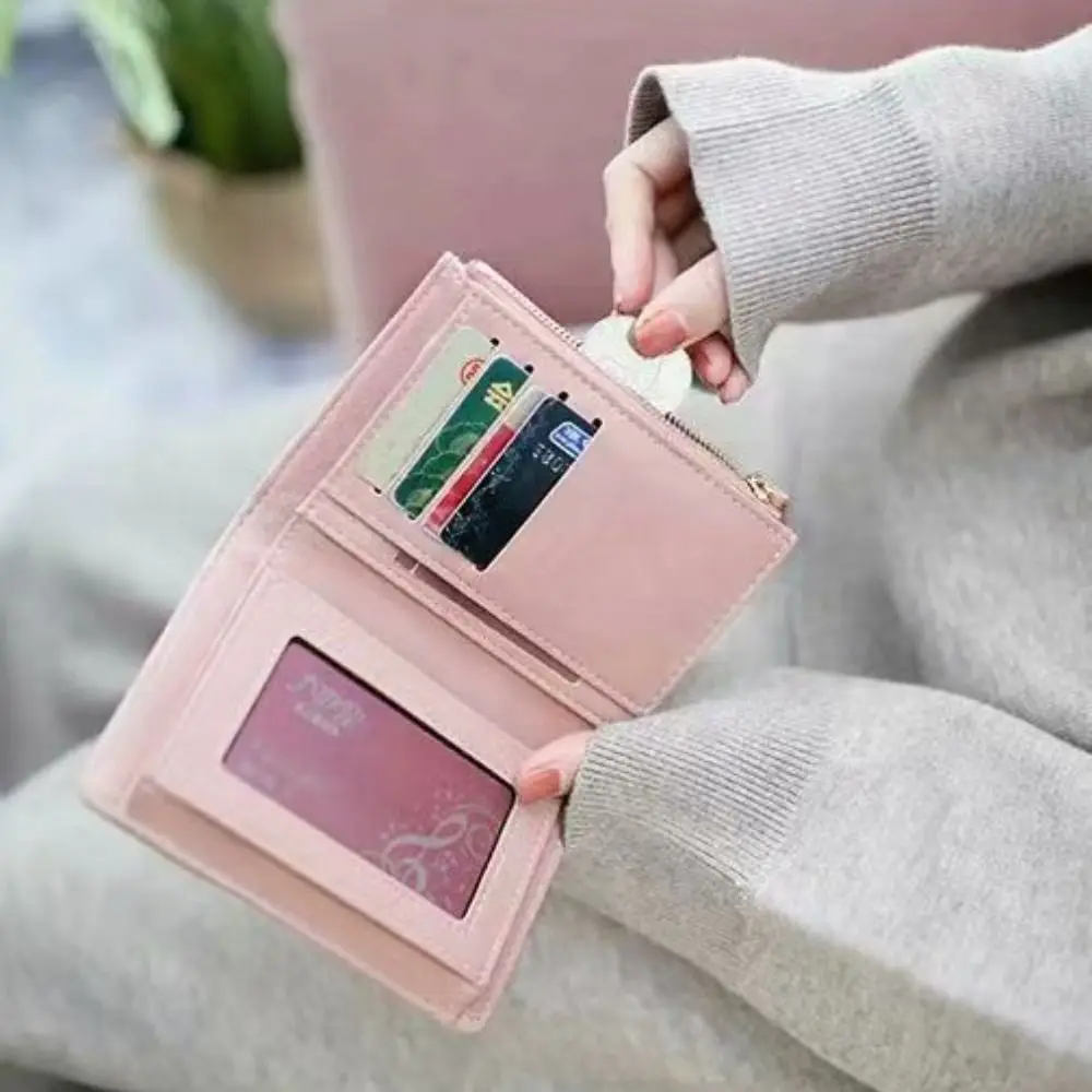 

Folding Short Women Wallets Multi-card Slot Solid Color Women Card Bag Lightweight Korean Style PU Leather Coin Purse Daily