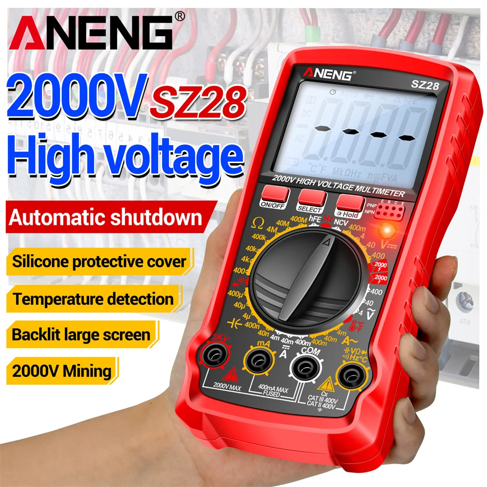 

2000V High Voltage Multimeter ANENG SZ28 Smart AC/DC Voltage Current Tester Ohm Hz Diode NCV High Pressure Electrician Tools