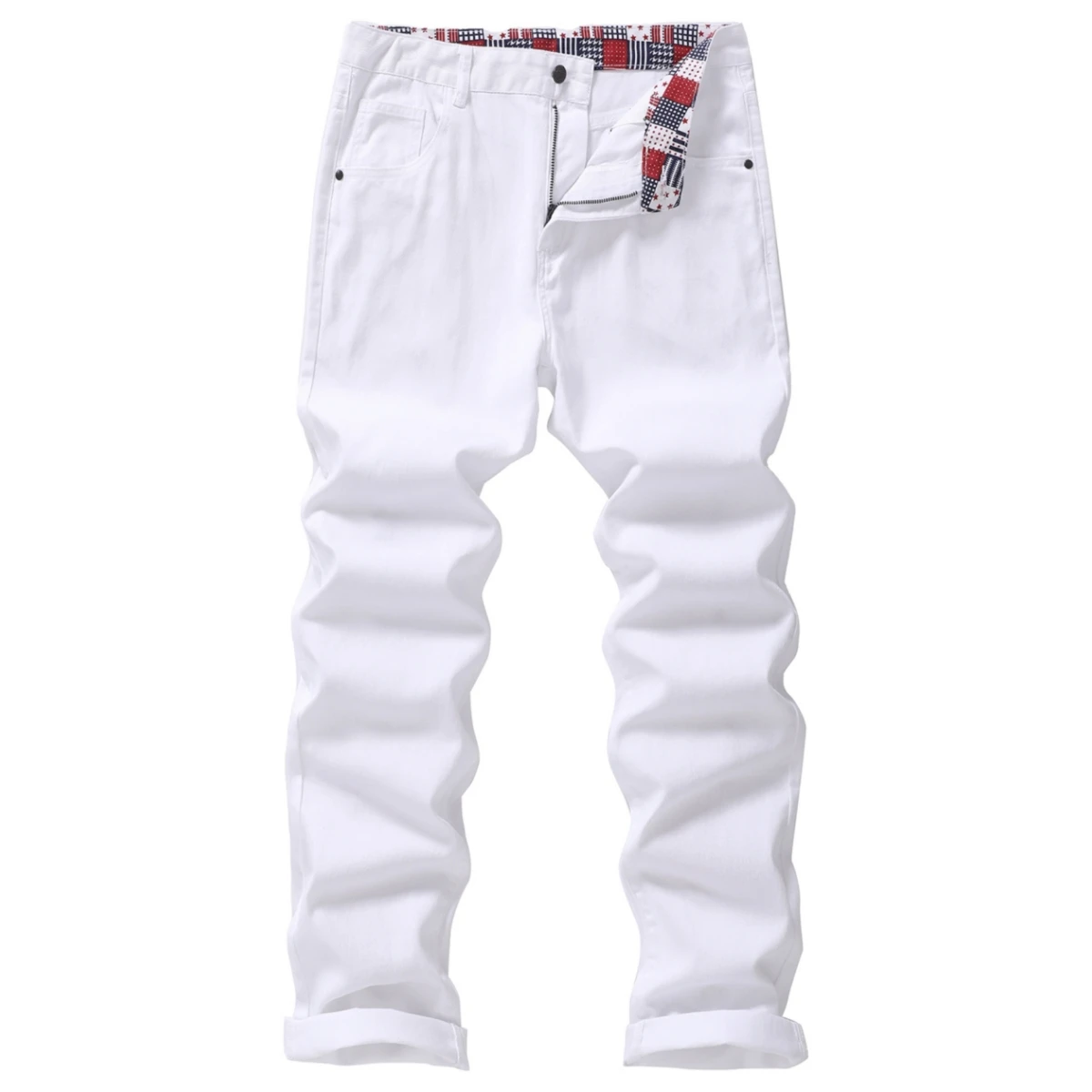 

Men's White Casual Pants Daily Fashion Style Street Trend Slim Jeans National Flag Slim Solid Color Pants Five Pocket Jeans