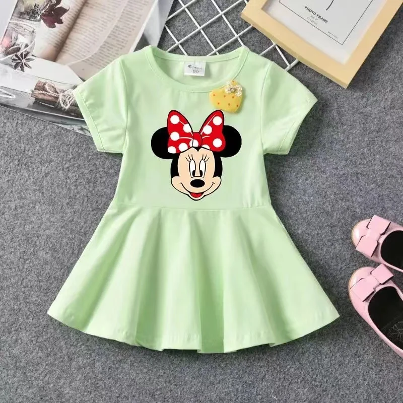 Summer Baby Girl Dress Cartoon Minnie Mini Mickey Mouse Print Cotton Casual Short Sleeve Children Clothes Kid Princess Party Top