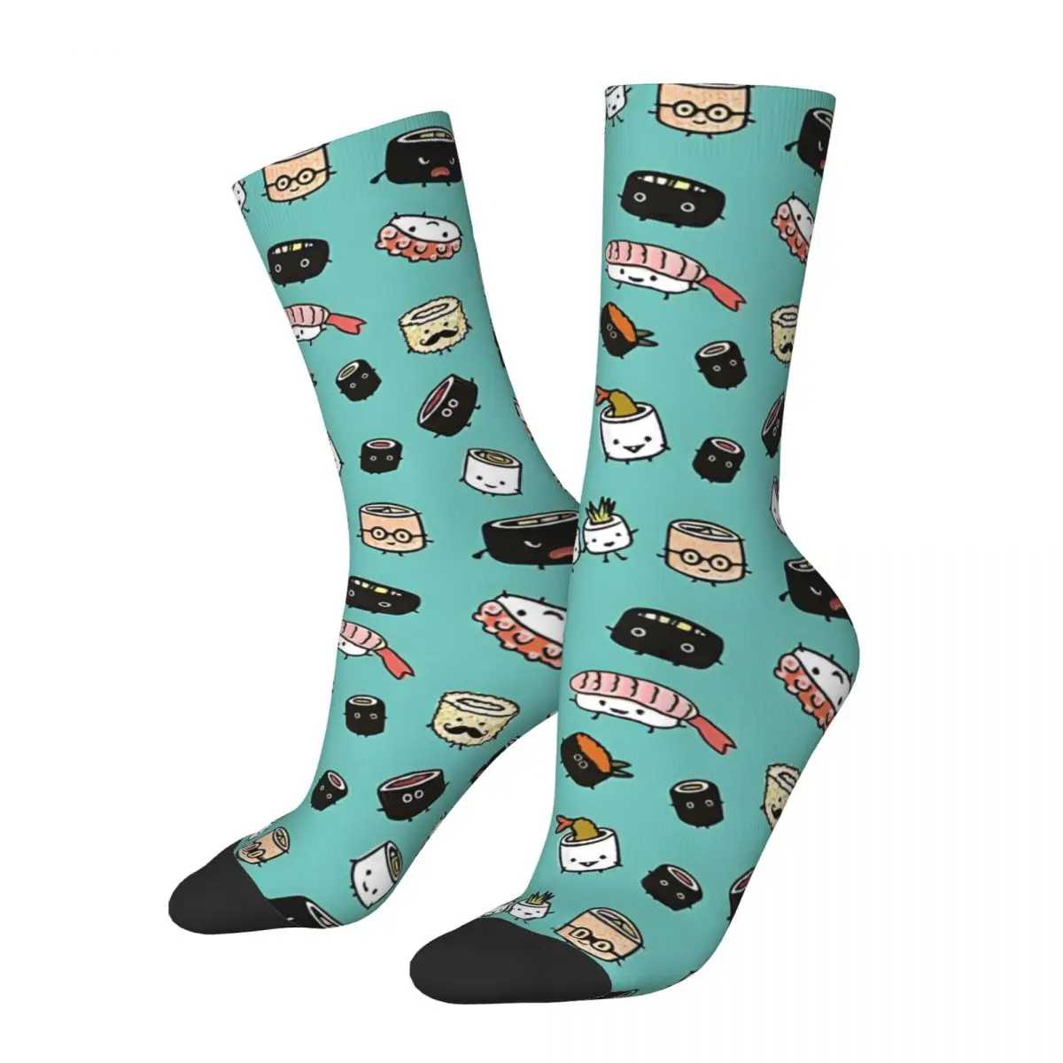 

Crazy Sock for Men Cute Sushi Characters Pattern Hip Hop Vintage Sushi Quality Pattern Printed Boys Crew compression Sock Casual