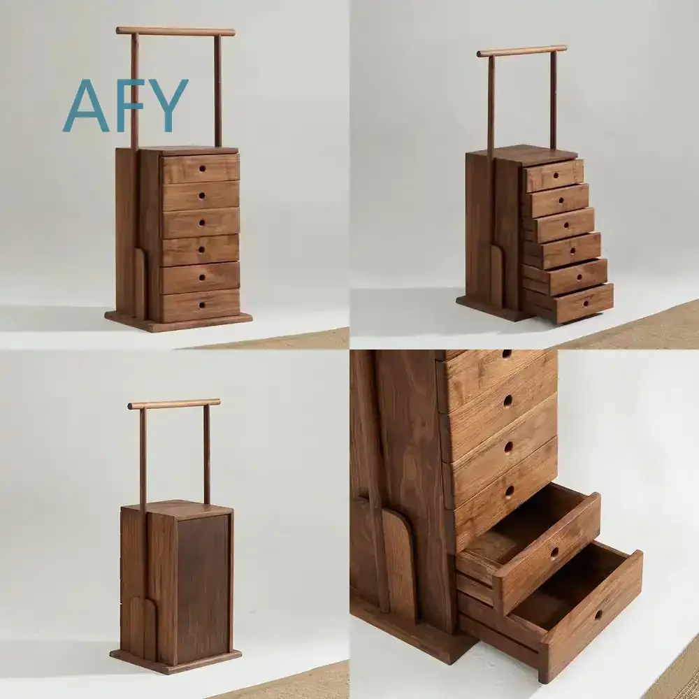 New Chinese Style Black Walnut Six-Drawer Chest for North America for Song Dynasty Aesthetic for Bedroom Living Room for
