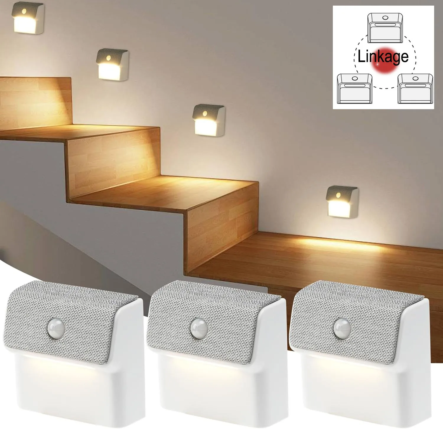 Linkage LED Stair Lights Motion Sensor Night Light USB Rechargeable Wall Lamp 3000k Dimmable With Magnet For Room Hallway