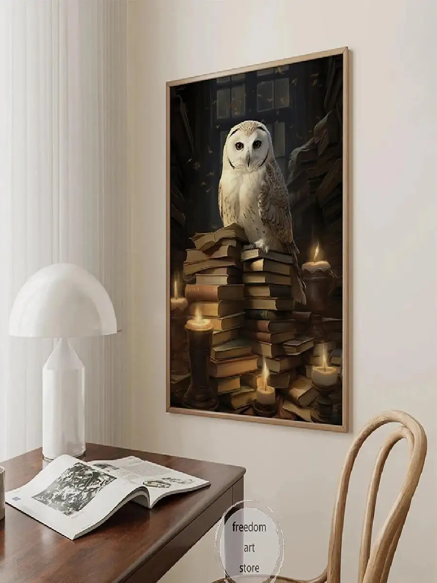 ماجيك ستايل معالج الهالوين الأبيض البومة الخريف ملصق فني قماش اللوحة السحر المدرسة جدار يطبع صورة غرفة ديكور المنزل #2