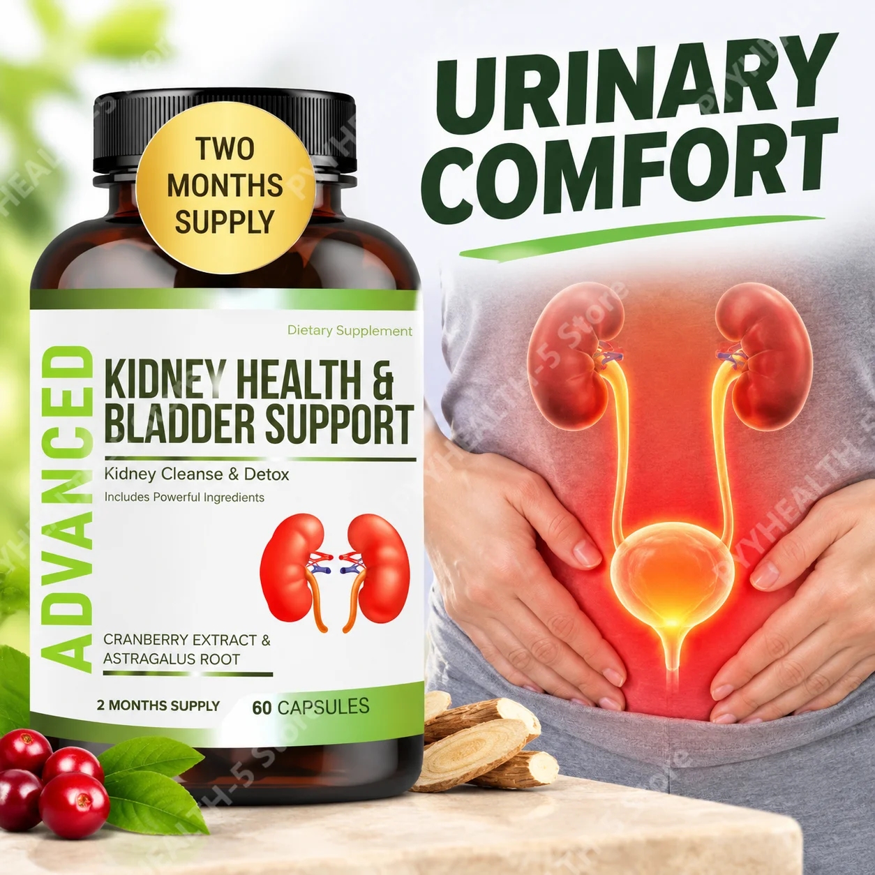 Kidney Cleanse Detox Capsules Ease Urinary Irritation Soothe Bladder Discomfort Cranberry Chanca Piedra Formula, 60 Veggie Caps