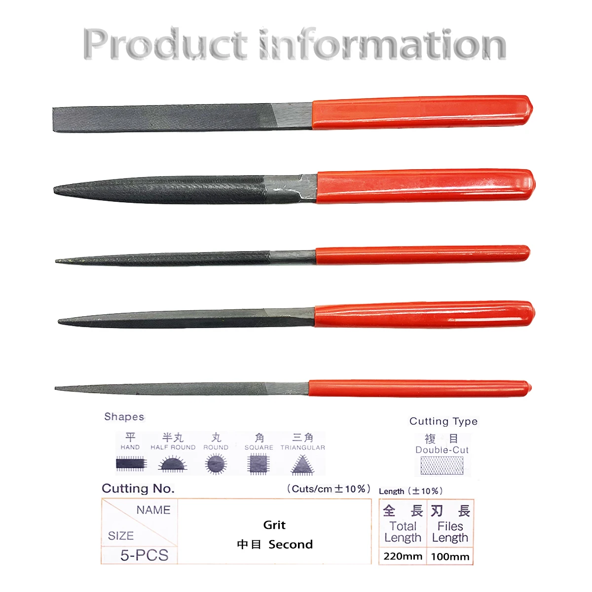 High Quality Profession Steel Hand File 5pcs Set Circle, Half Round, Triangle, Square, Flat