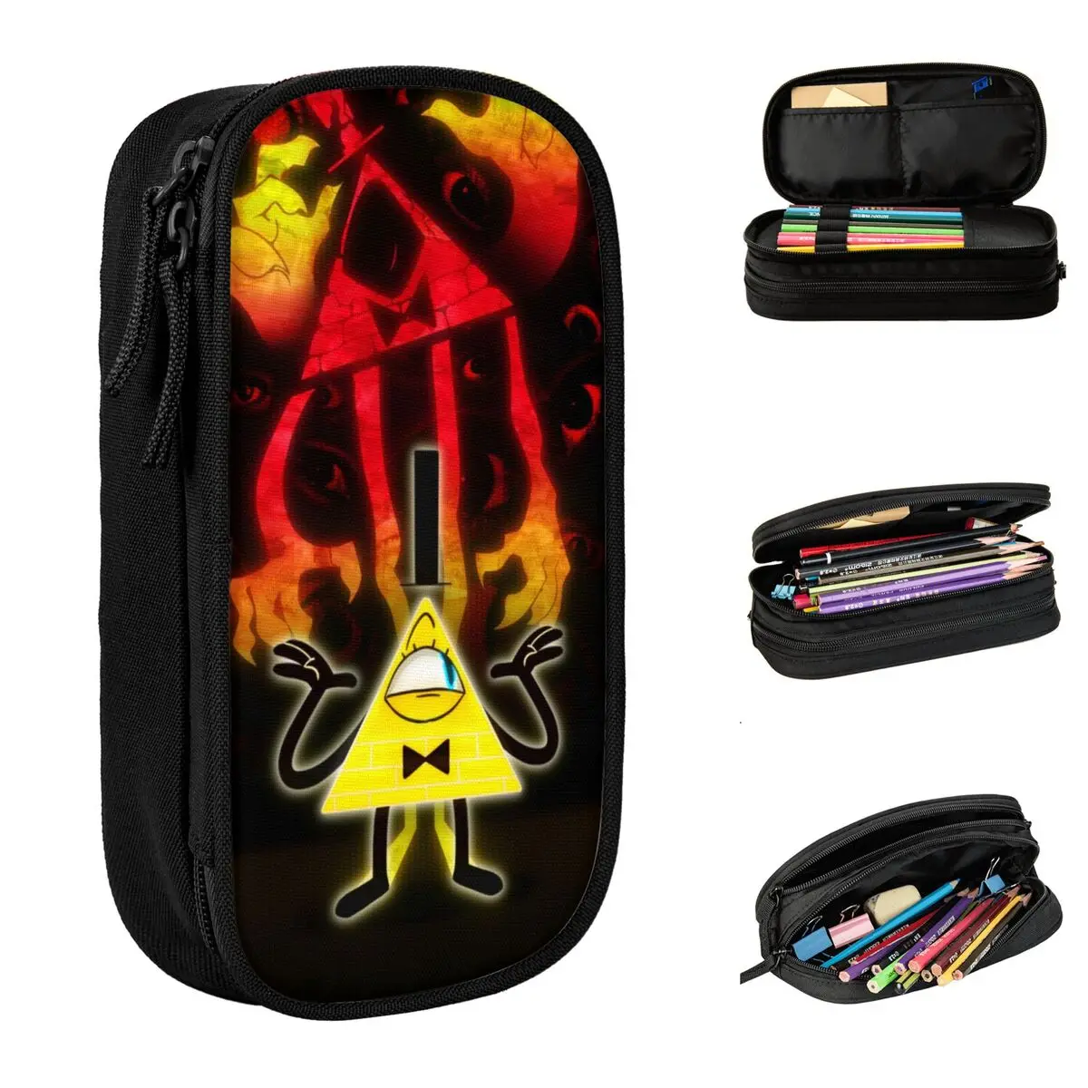 Large-capacity Pencil Pouch Bill Cipher Gravitys Falls Merch Double Layer Pencilcase Girl Make Up Bag Suprise Gift