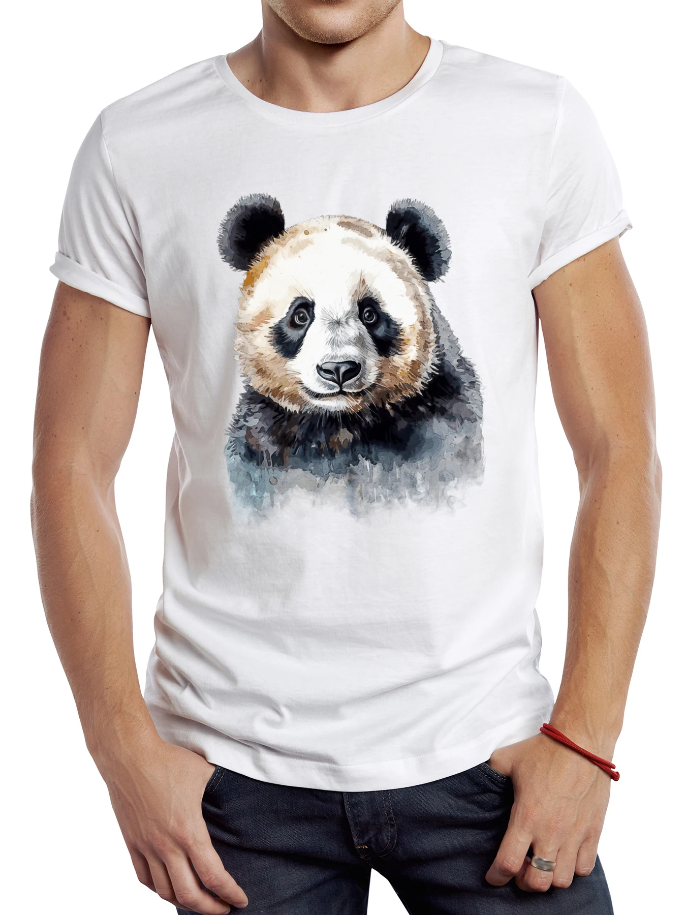 

FPACE Aesthetic Watercolor Painting Panda Printed Men T Shirt Short Sleeve Casual T-shirt Sport Tops Graphic Streetwear