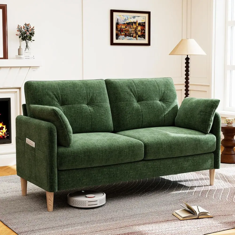 

Compact Chenille Loveseat Sofa, 64.6 for Small Spaces, Cozy with Removable Covers and Throw Pillows