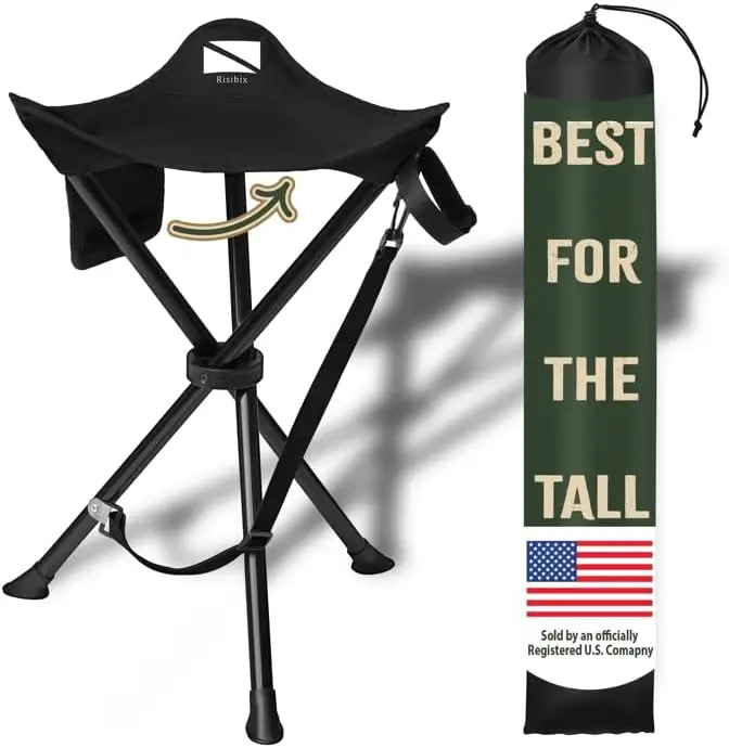 

Foldable Tripod Stool, Ultra Portable 20" High Seat for Tall People, Hunting Chair with Hidden Pocket, 2 lb Camping Stool Holds