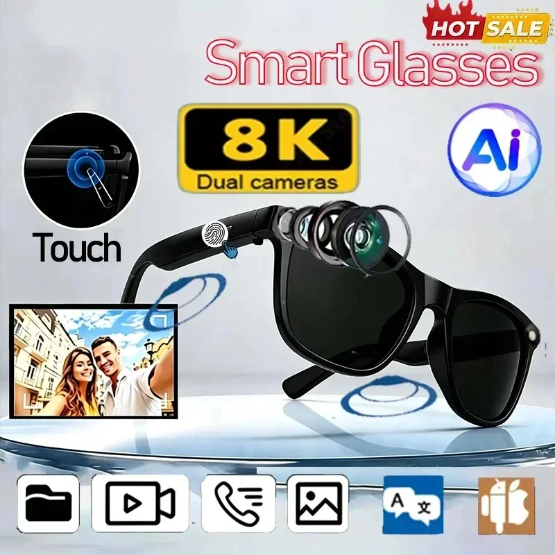 8K Video Shooting Camera Glasses AI precise Translation Bluetooth Call Music Player For Women Men 8MP Translate Glasses
