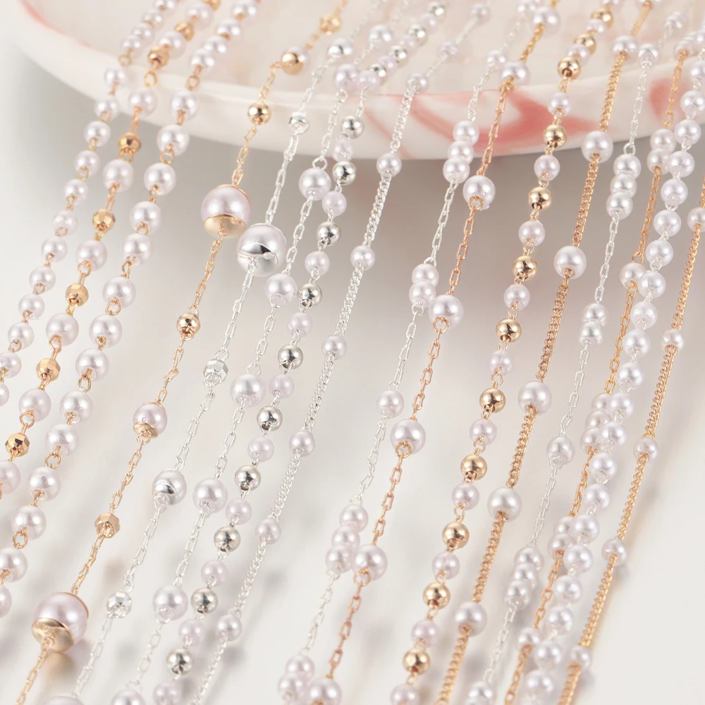 1 Meter Beaded Imitation Pearl Copper Chain Handmade Jewelry Production Components Handmade Handicrafts DIY