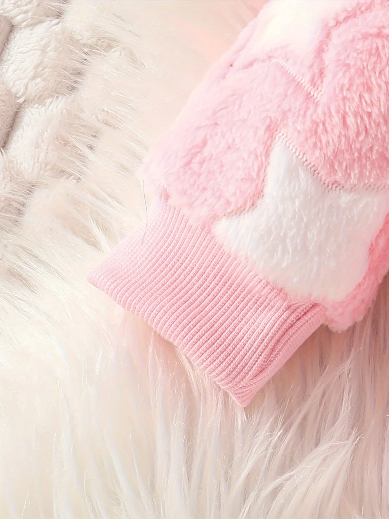 0-2 year old baby Autumn-winter five-pointed star pattern pink furry warm hooded top + pants two-piece set