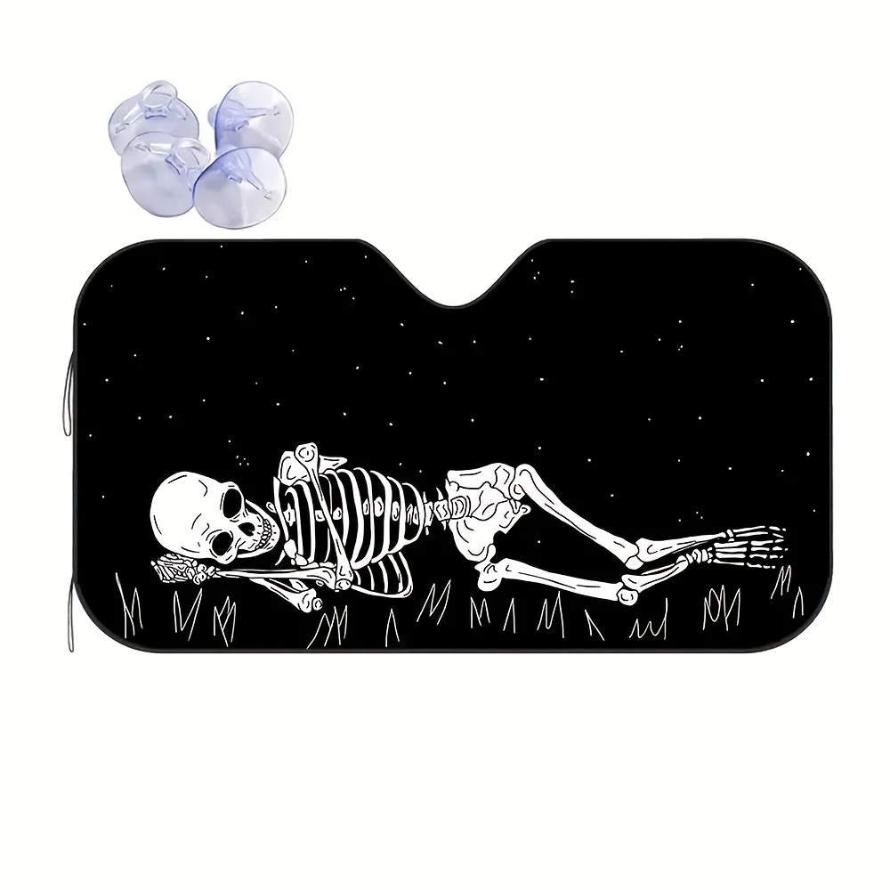 1pc Skeleton for Man on a Moonlit Meadow Themed Car Sun Visor, Easy to Install, Fun-Designed Car Accessory