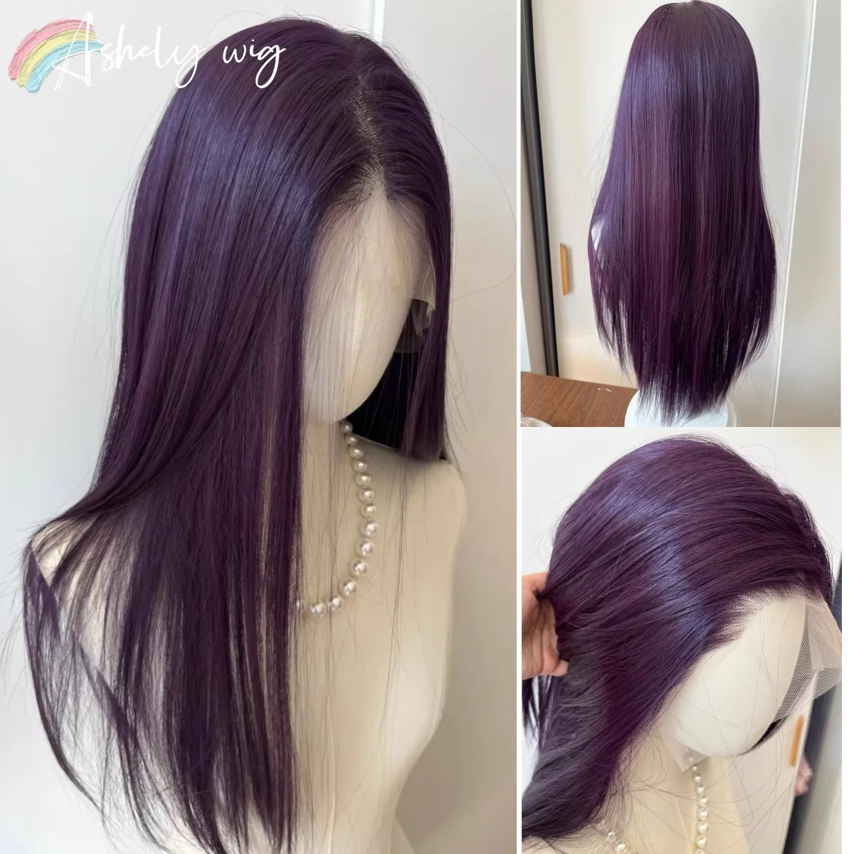 

Ashely Purple Lace Front Wig 13x4 HD Lace Front Wigs Cosplay 26inch Long Straight Natural Glueless Synthetic Lace Frontal Wig