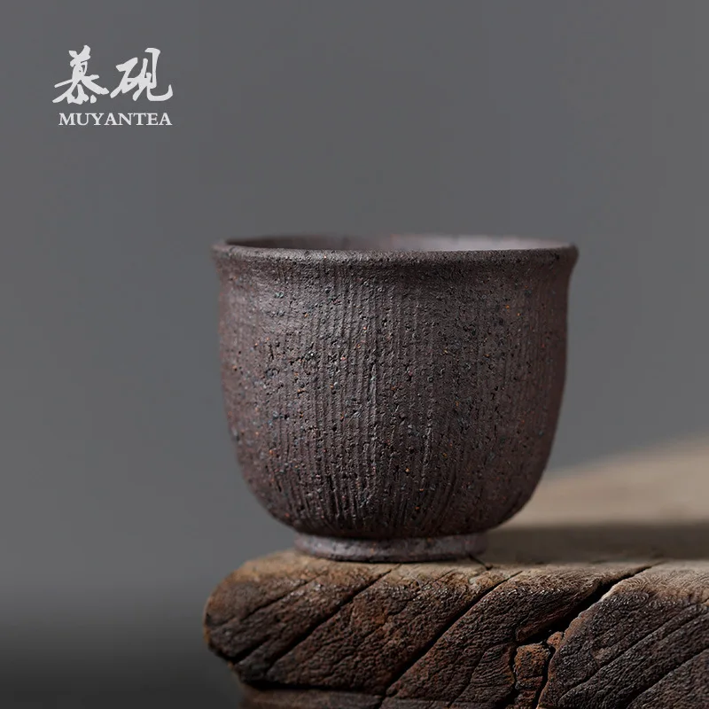 Mutaoy Japanese-Style Handmade Rustic Ceramic Kung Fu Set, Master Iron-Clad Vintage Tasting Cup, Home-Use Tea Bowl Cup