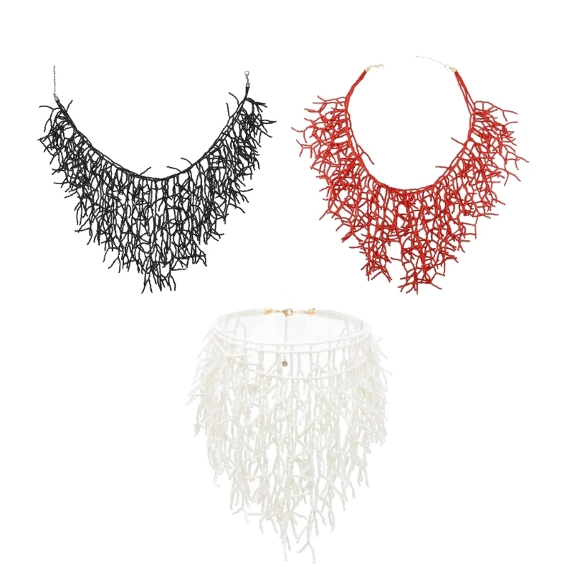 

Q0KE Handwoven Elegant Coral Necklace Portable Jewelry Accessory for Social Event