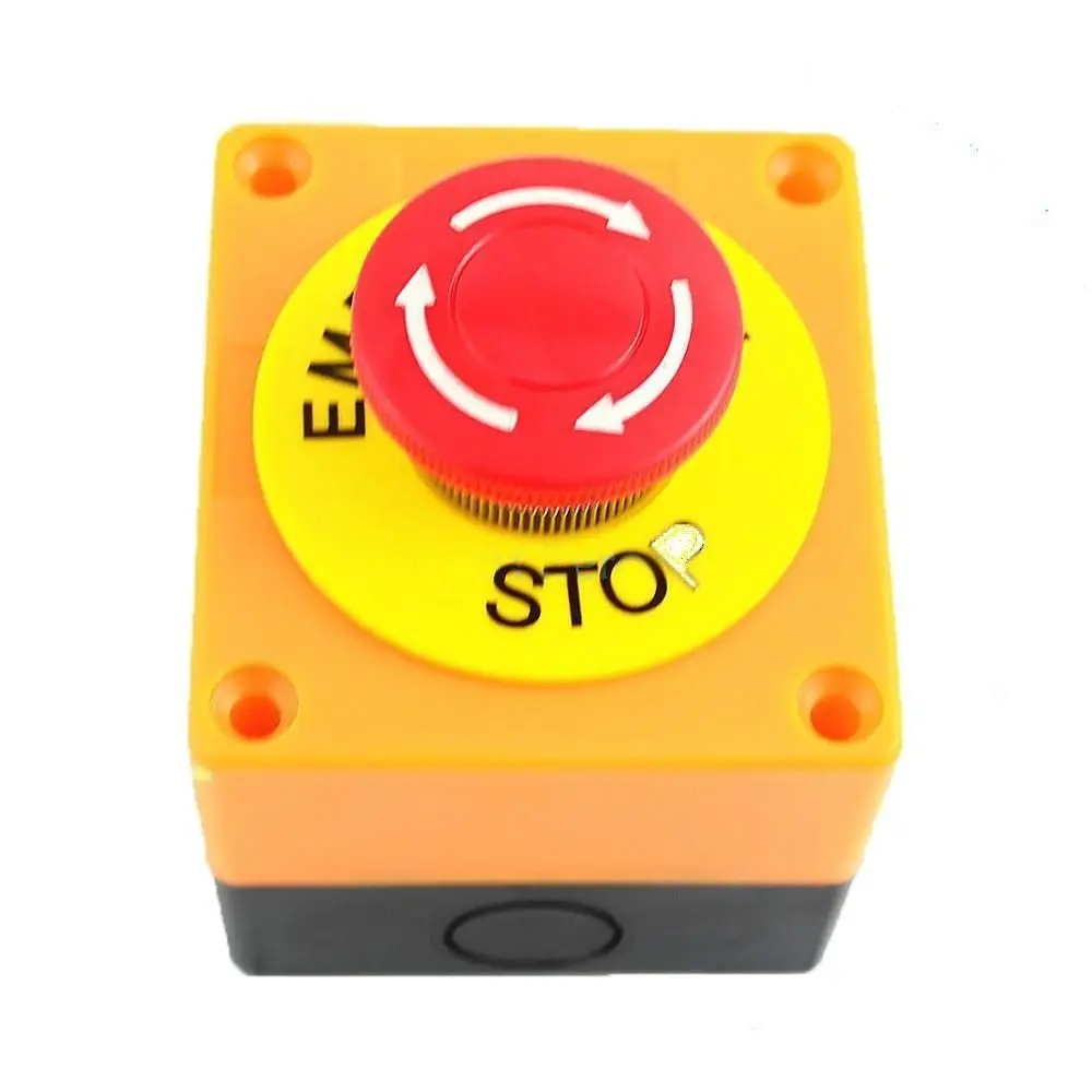 Red Sign Push Button Switch Waterproof Plastic Industrial Emergency Stop Switch 1NC / 1NO+1NC Contact Mushroom Cap
