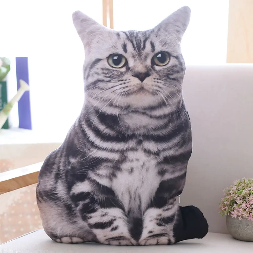 Realistic Stuffed Cat Pillow Soft Plush Kitten Toy Cartoon Animal Cushion Comfortable Nap Support Home Decor