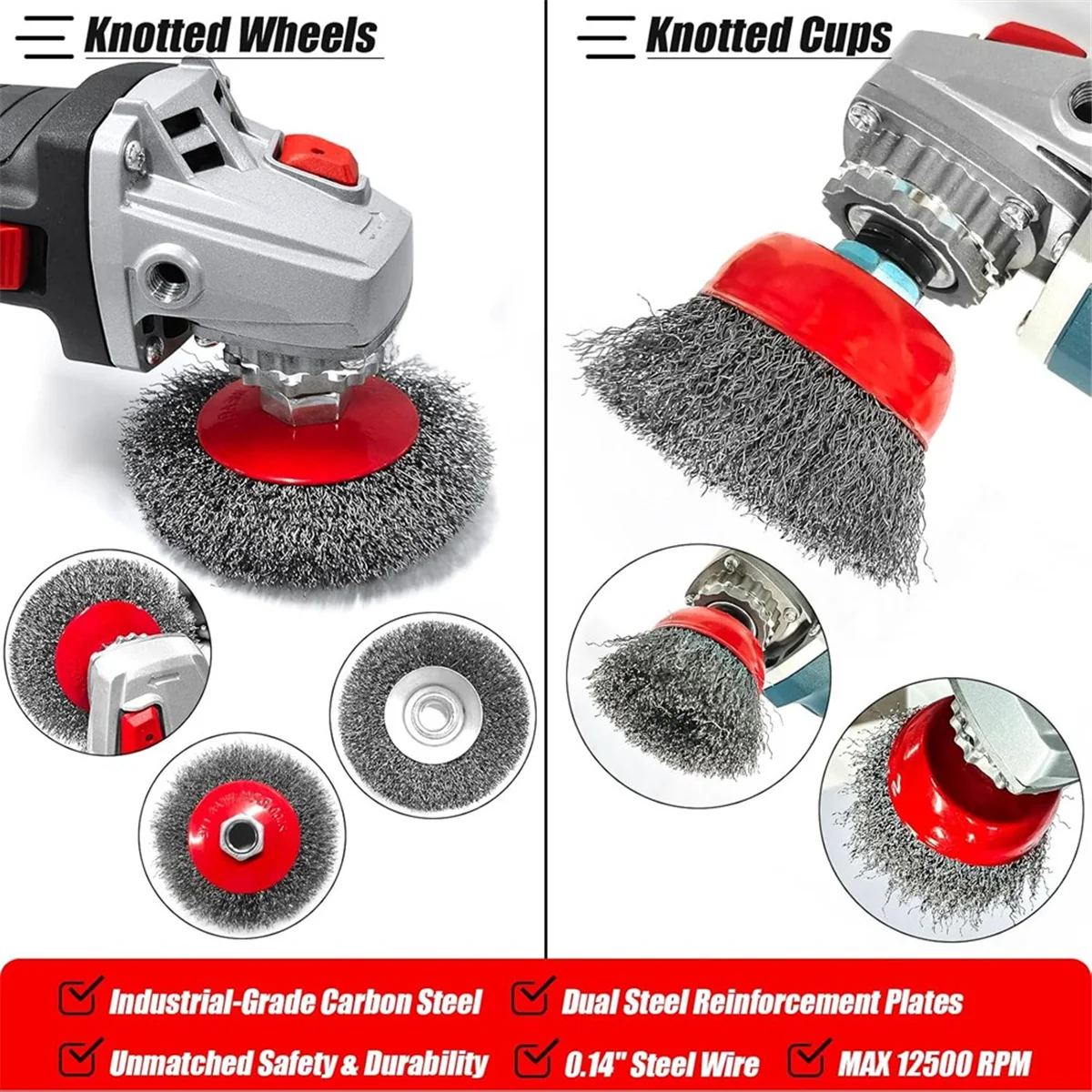 SSR 8 pezzi 4-1/2 pollici set di ruote metalliche per smerigliatrice angolare-4 pollici e 3 pollici spazzole a tazza ondulata grossolana annodate con albero filettato 5/8-11 per ruggine