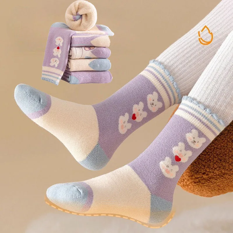 

Kids 5 Pairs Cartoon Puppy Thick Warm Brushed Girls Socks Winter Autumn Cartoon Soft Cute Sports Cozy Socks For Child Girls