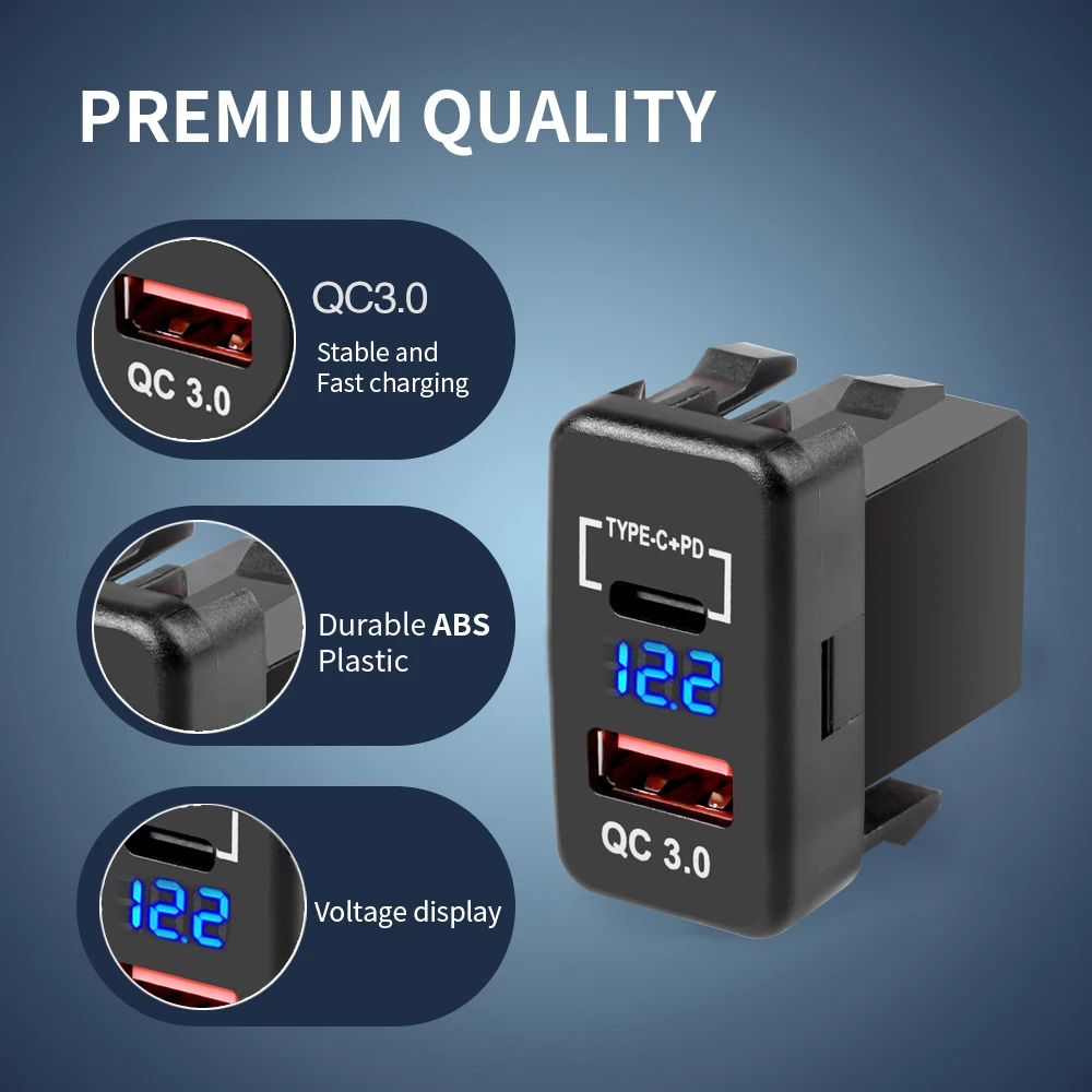 도요타용 차량용 충전기 듀얼 USB C PD 포트, 휴대폰 고속 충전, QC3.0 자동 어댑터, 12V 자동차 담배 라이터 소켓 충전기
