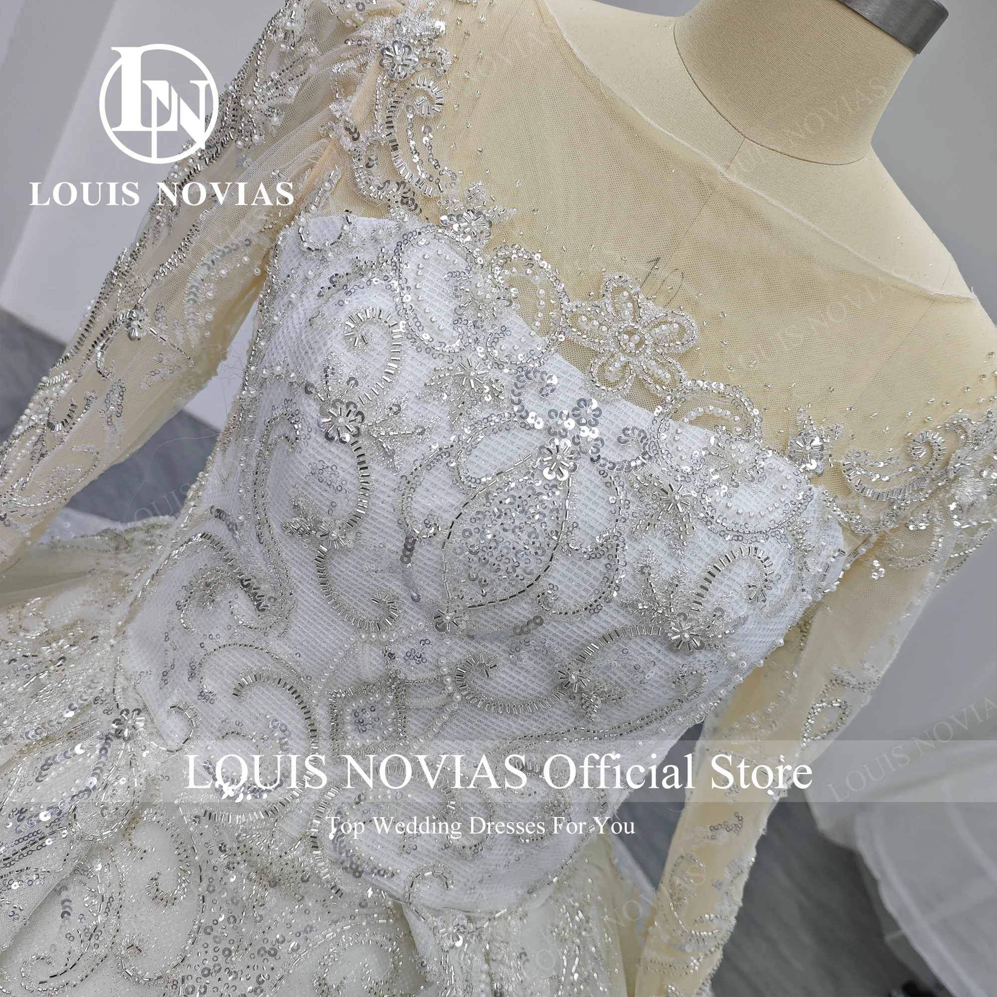

LOUIS NOVIAS Weding Dress Long Sleeve Invisible Neckline Embroidery Wedding Gown Vestidos De Novia