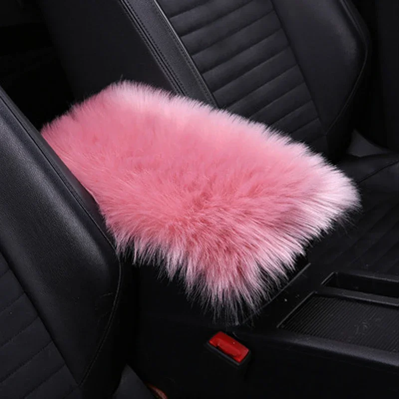 Auto Center Console Cover Console Cover Armrest Pads Warm Winter Sheepskin Wool Car Armrest Seat Box Pad Cushion Protector