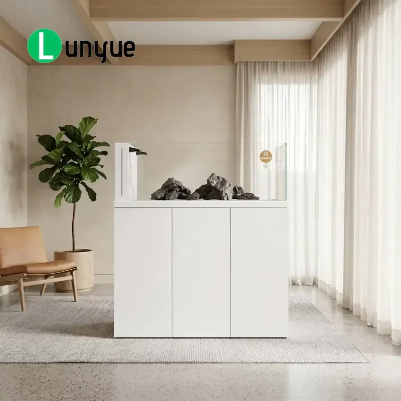 120x40cm 100 Gallon Glass Fish Tank with Painted Aluminum Cabinet Built-in 3-4 Chamber Bottom Filter Aquarium Stand for Home