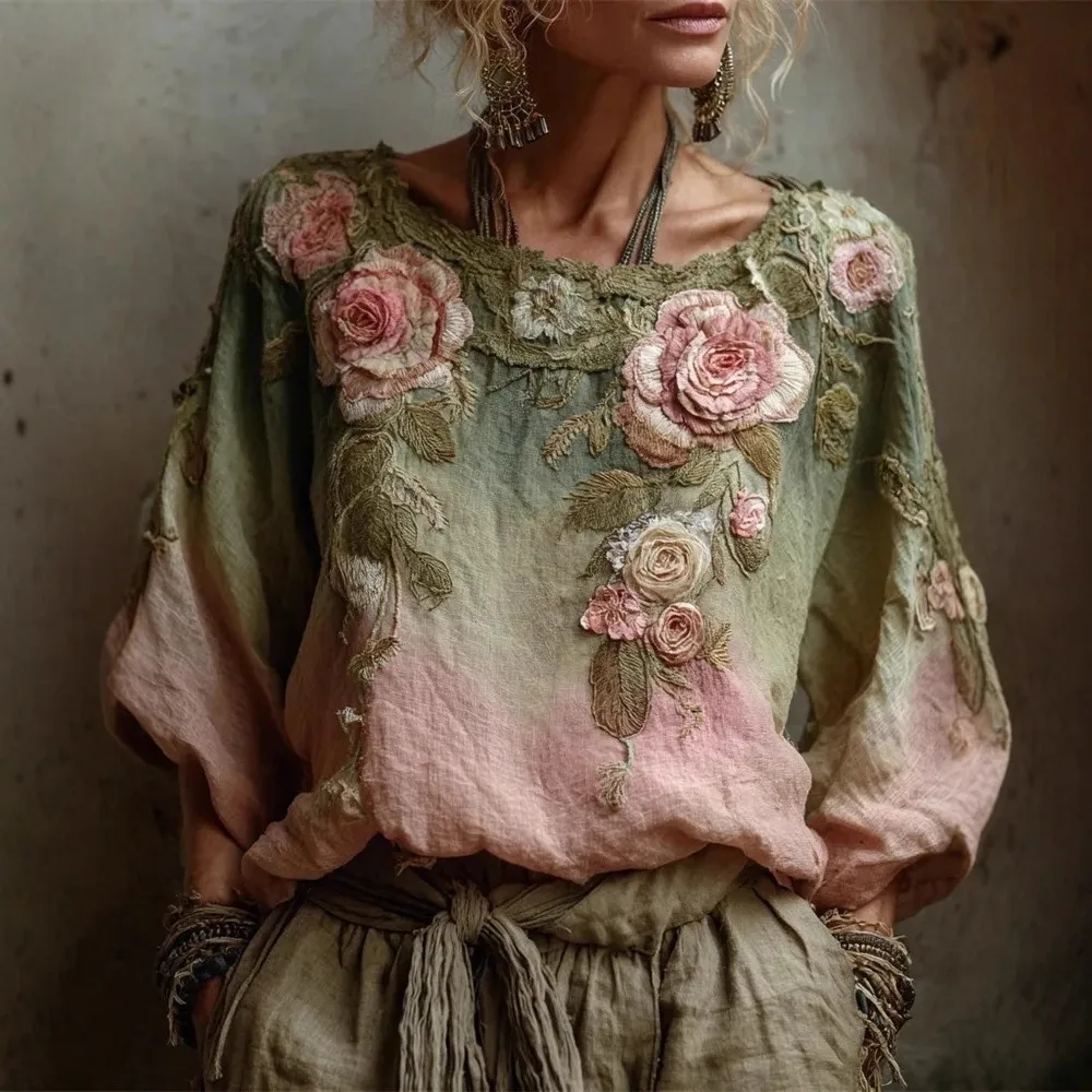 

Топы с богемным принтом — блузки с круглым вырезом и длинными рукавами для женщин, винтажный стиль для музыкальных фестивалей и повседневных шикарных образов