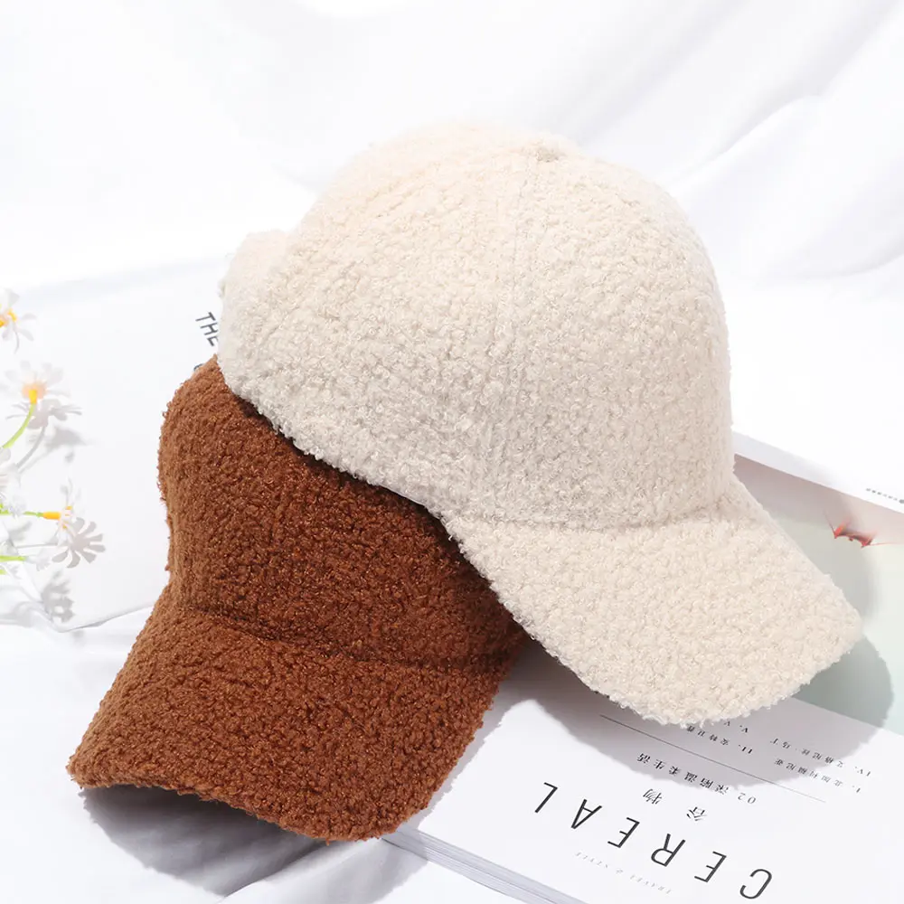 Fashion Solid Lamb Wool Baseball Cap Women Men Autumn Winter Hats Keep Warm Cap Plush Baseball Caps Outdoor Sunshade Dad Hat