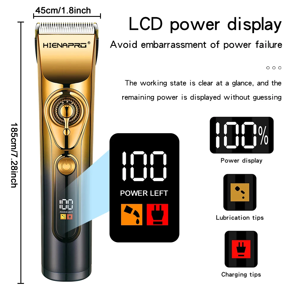 ماكينة حلاقة hien Pro-Barber مع شاشة LCD ، التيتانيوم ، الفولاذ ، شفرة السيراميك ، ماكينة قص اللحية الاحترافية ، الحلاقة ، ماكينة قص الشعر