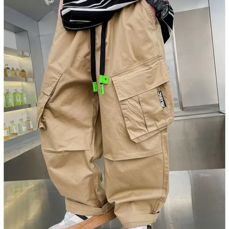 Boys Cargo Pants Kids Vintage Streetwear Straight Trousers Children Spring Fall Loose Wide-Legged Pants Teenager Casual Clothing