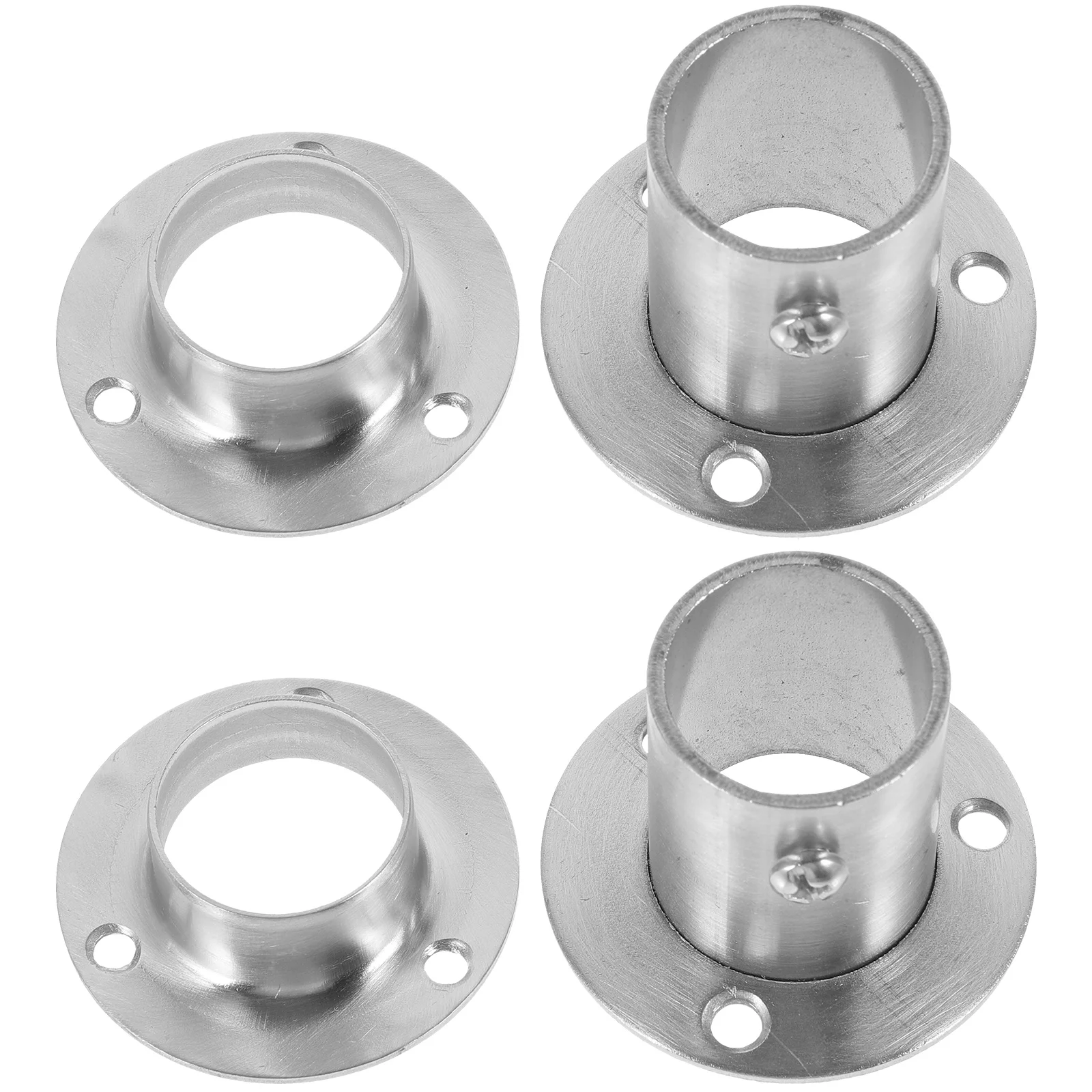 4 Pcs Shower Curtain Rod Base Holder Closet Bracket Round Tube Pole Stainless Steel Support Holders