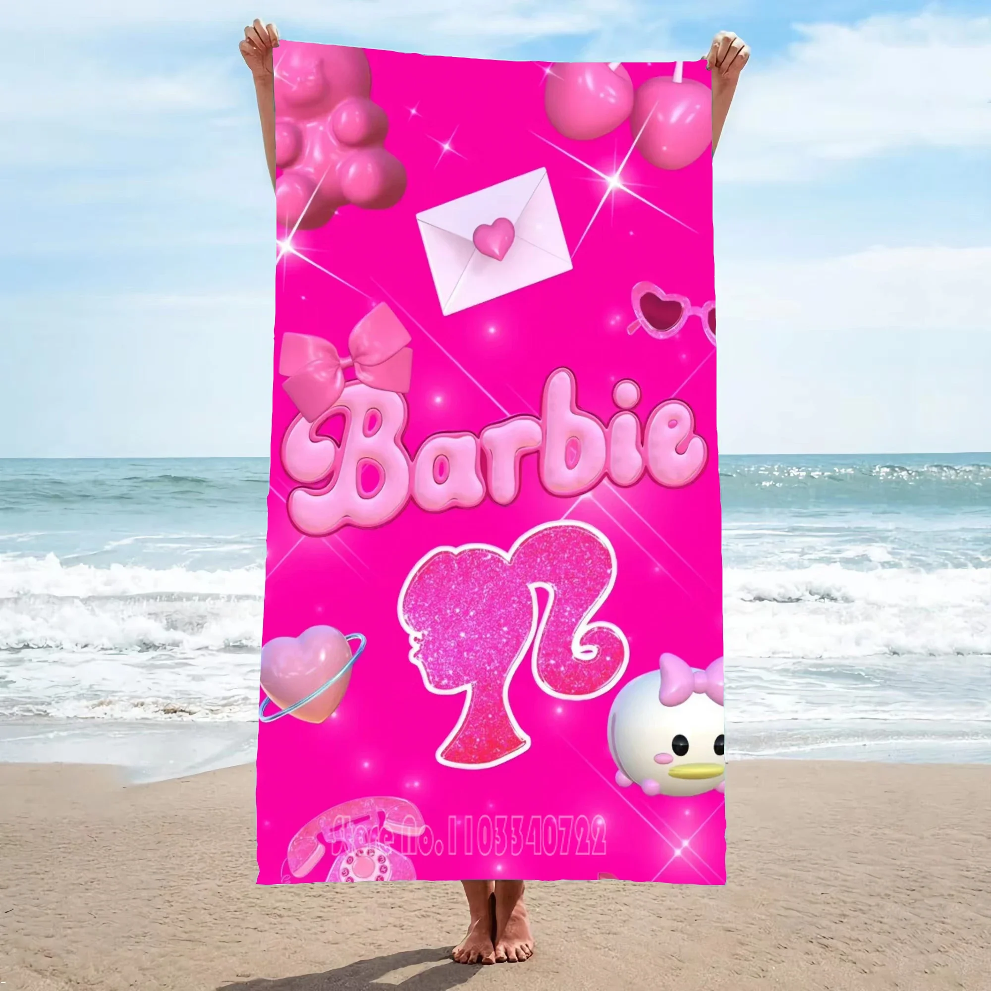 

Disney Barbie Text Anime Princess Beach Towel Girl Pink Kids Hand Shower Travel Towels Bathroom Cartoon Cute Room Decor Bath