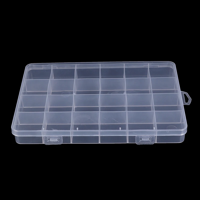 HMA73-1pc 24 Compartments Transparent Plastic Box Case Jewelry Bead Storage Container Craft Organizer Box